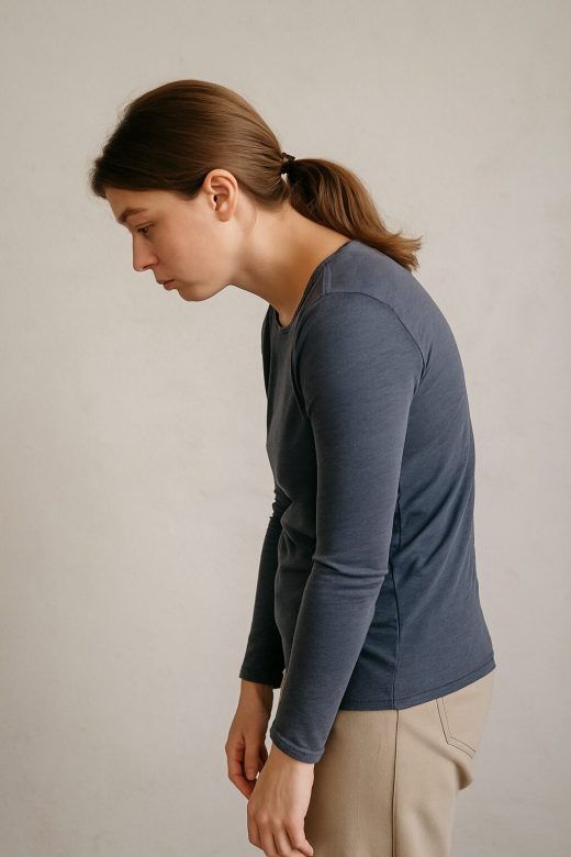 背中が丸まった悪い姿勢の女性