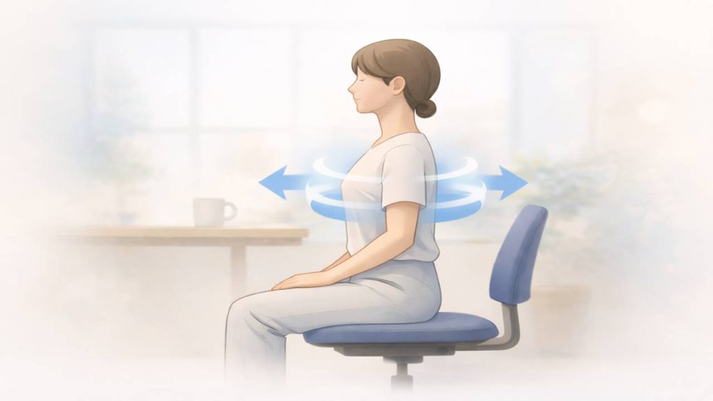 職場で胸式呼吸をして胸周りが広がっているイメージ画像