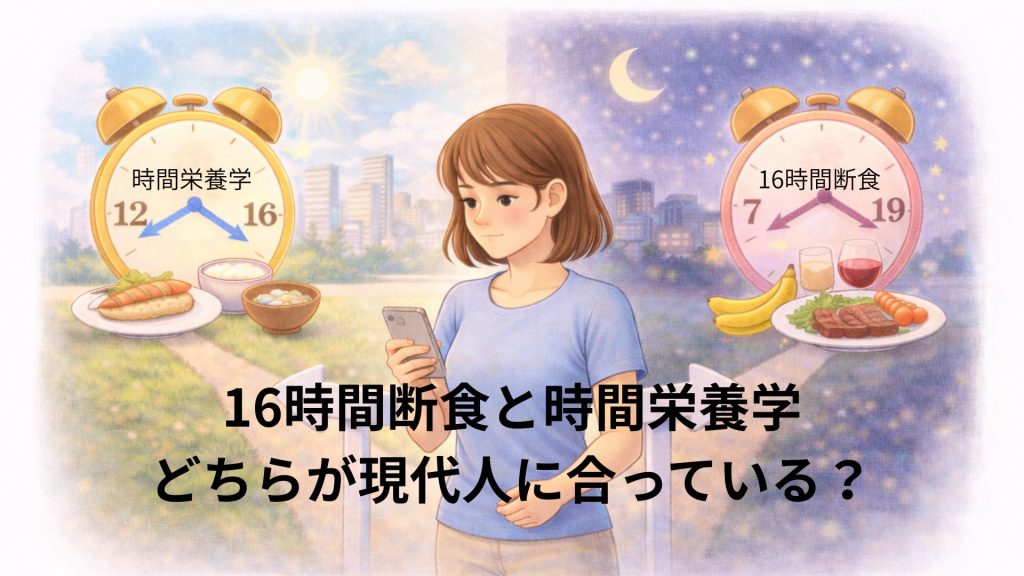 16時間断食と時間栄養学のイメージを対比させた画像