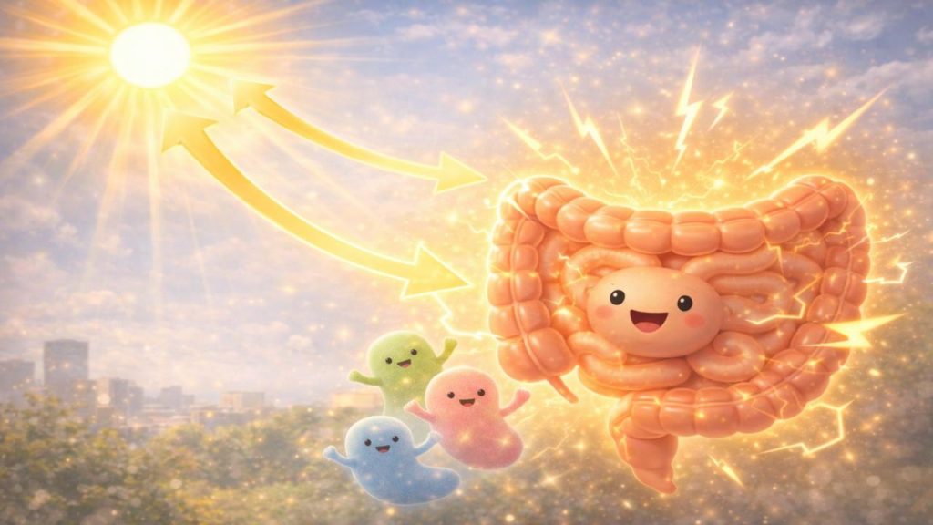 朝日がスイッチになって腸や腸内細菌が動き出す画像