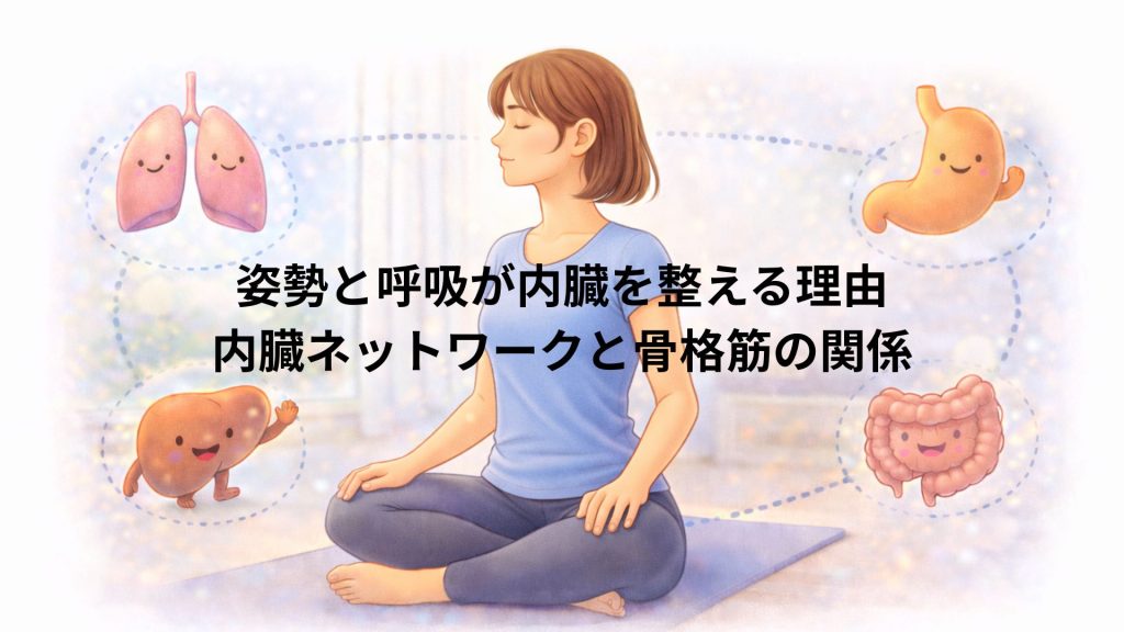 内臓のネットワークと姿勢を良くして呼吸する人の画像