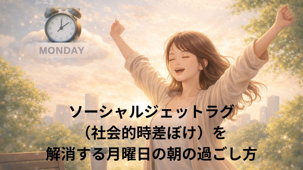 ソーシャルジェットラグを解消して朝日を浴びる女性