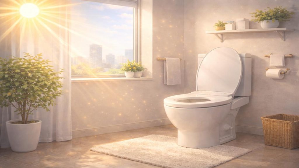 朝日が入る朝のトイレ
