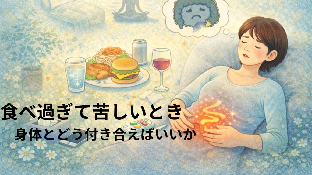 食べ過ぎて苦しそうな人の画像