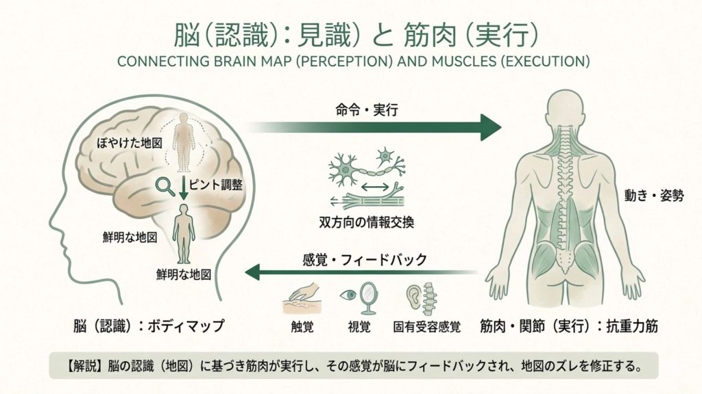 脳の認識と筋肉の関係の身体地図の図